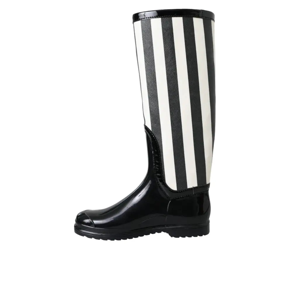 Dolce & Gabbana Black Rubber Knee High Flat Boots Shoes
