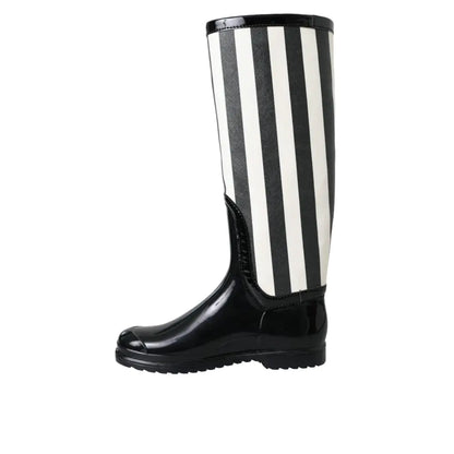 Dolce & Gabbana Black Rubber Knee High Flat Boots Shoes