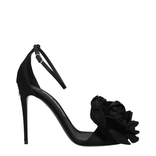 Dolce & Gabbana Black Satin Stiletto Heel Sandals - 40 - Højhælede sko