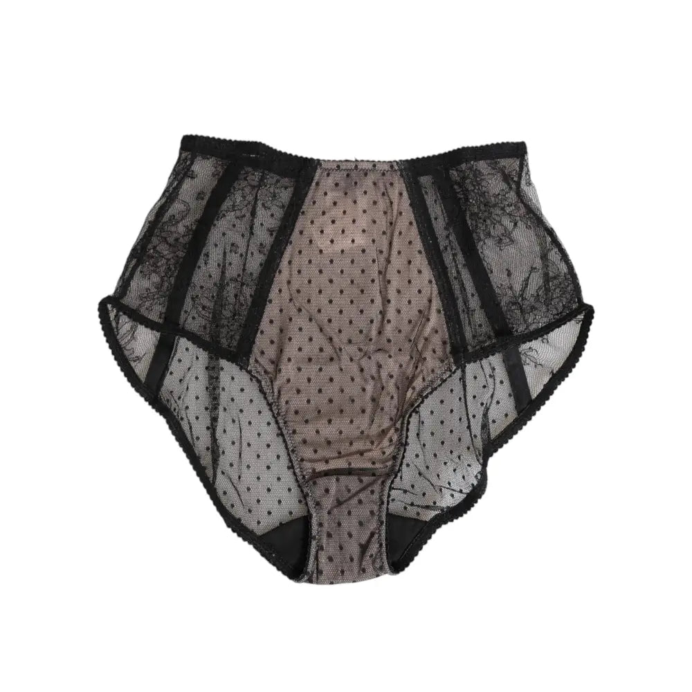 Dolce & Gabbana Black Sheer Polka Dot Lace High Waist Underwear