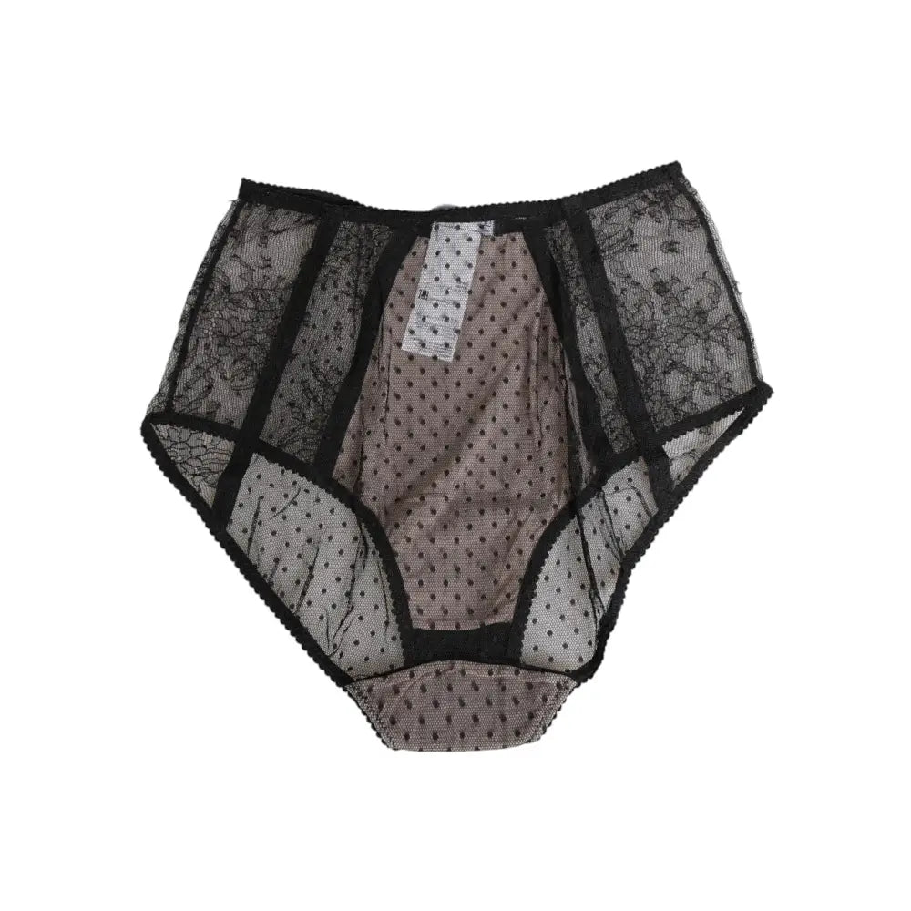 Dolce & Gabbana Black Sheer Polka Dot Lace High Waist Underwear