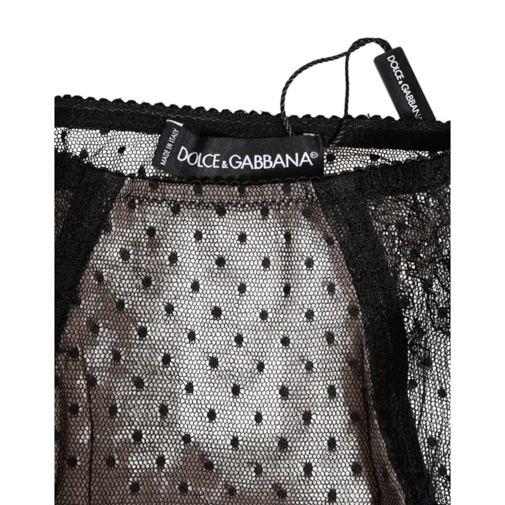 Dolce & Gabbana Black Sheer Polka Dot Lace High Waist Underwear