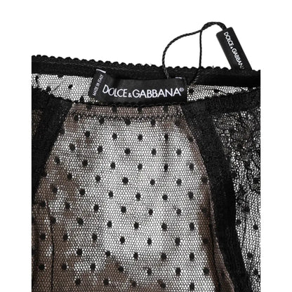 Dolce & Gabbana Black Sheer Polka Dot Lace High Waist Underwear