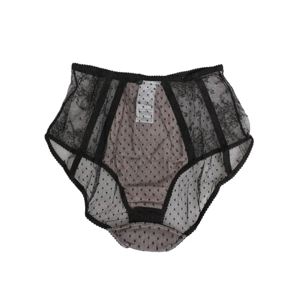 Dolce & Gabbana Black Sheer Polka Dot Lace High Waist Underwear