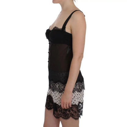 Dolce & Gabbana Black Silk Floral Lace Lingerie Top