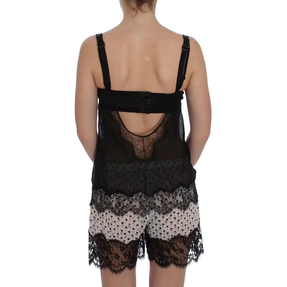 Dolce & Gabbana Black Silk Floral Lace Lingerie Top