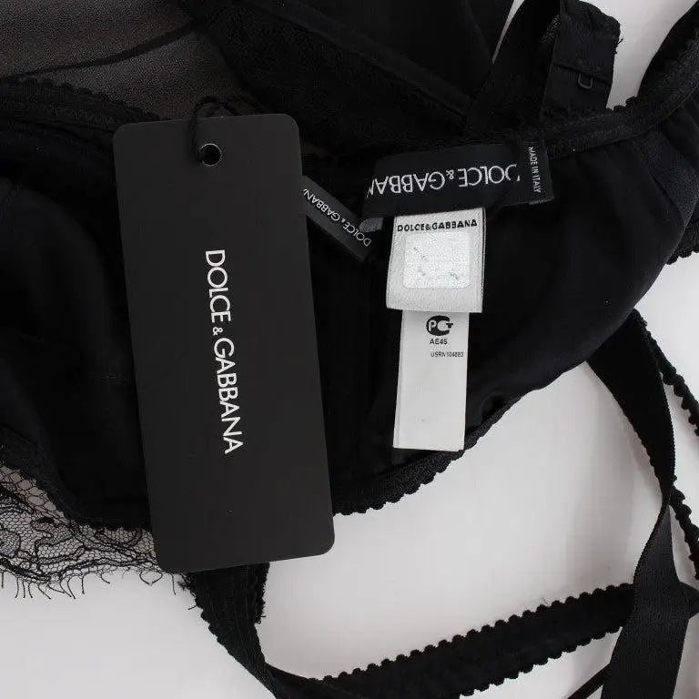 Dolce & Gabbana Black Silk Floral Lace Lingerie Top