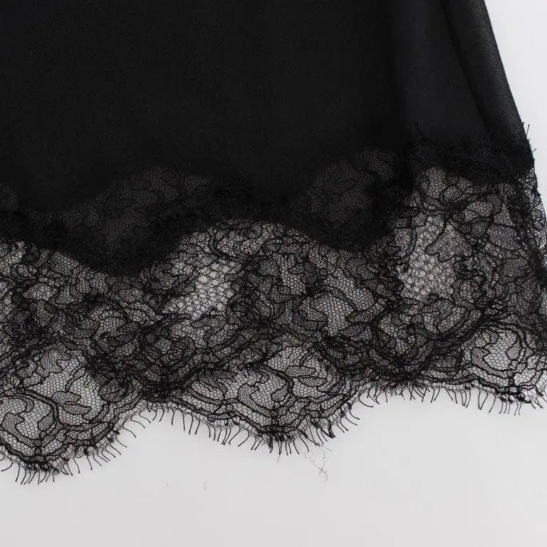 Dolce & Gabbana Black Silk Floral Lace Lingerie Top