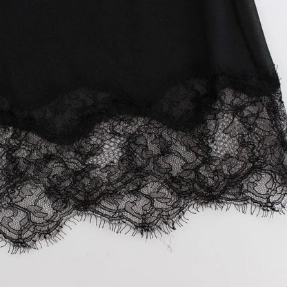 Dolce & Gabbana Black Silk Floral Lace Lingerie Top