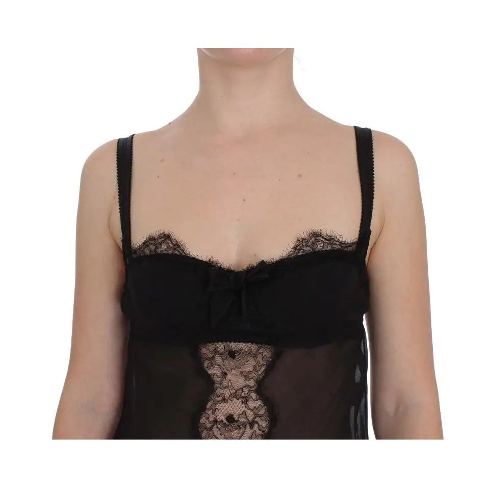 Dolce & Gabbana Black Silk Floral Lace Lingerie Top