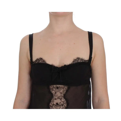 Dolce & Gabbana Black Silk Floral Lace Lingerie Top