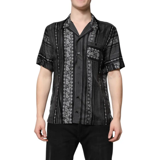Dolce & Gabbana Black Silk Floral Print Short Sleeves Shirt - T-shirts