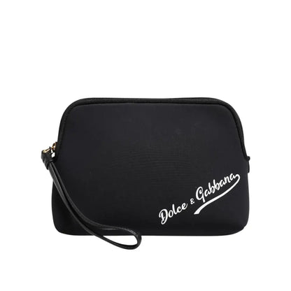Dolce & Gabbana Black Solid Nylon DG LogoPrint Clutch Zip Borse Pouch Bag