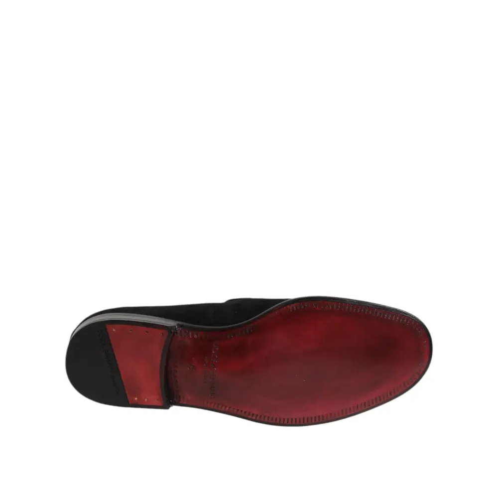 Dolce & Gabbana black suede slip on loafers with red sole