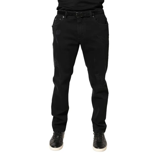 Dolce & Gabbana sorte revnede skinny bomuld jeans med slidt look