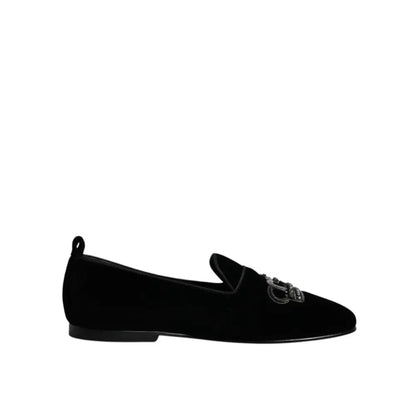 Dolce & Gabbana Black Velvet Crystal Crown Loafers Formal Dress Shoes