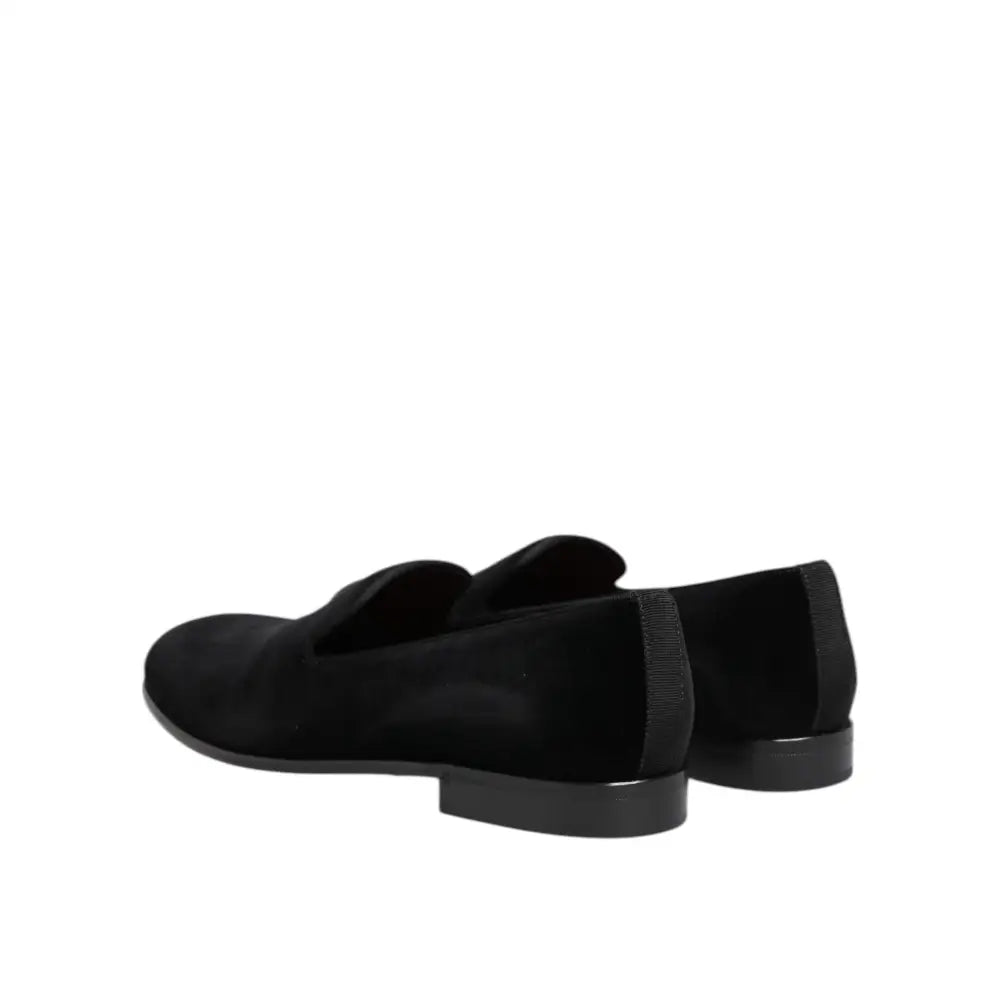 Dolce & Gabbana Black Velvet Slip On Loafers Men Formal Shoes