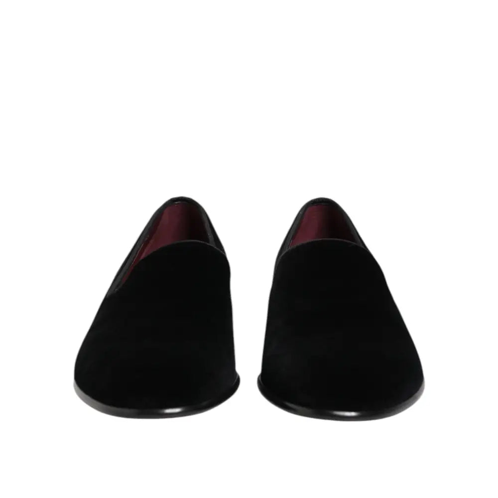 Dolce & Gabbana Black Velvet Slip On Loafers Men Formal Shoes