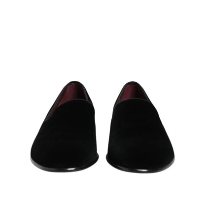 Dolce & Gabbana Black Velvet Slip On Loafers Men Formal Shoes