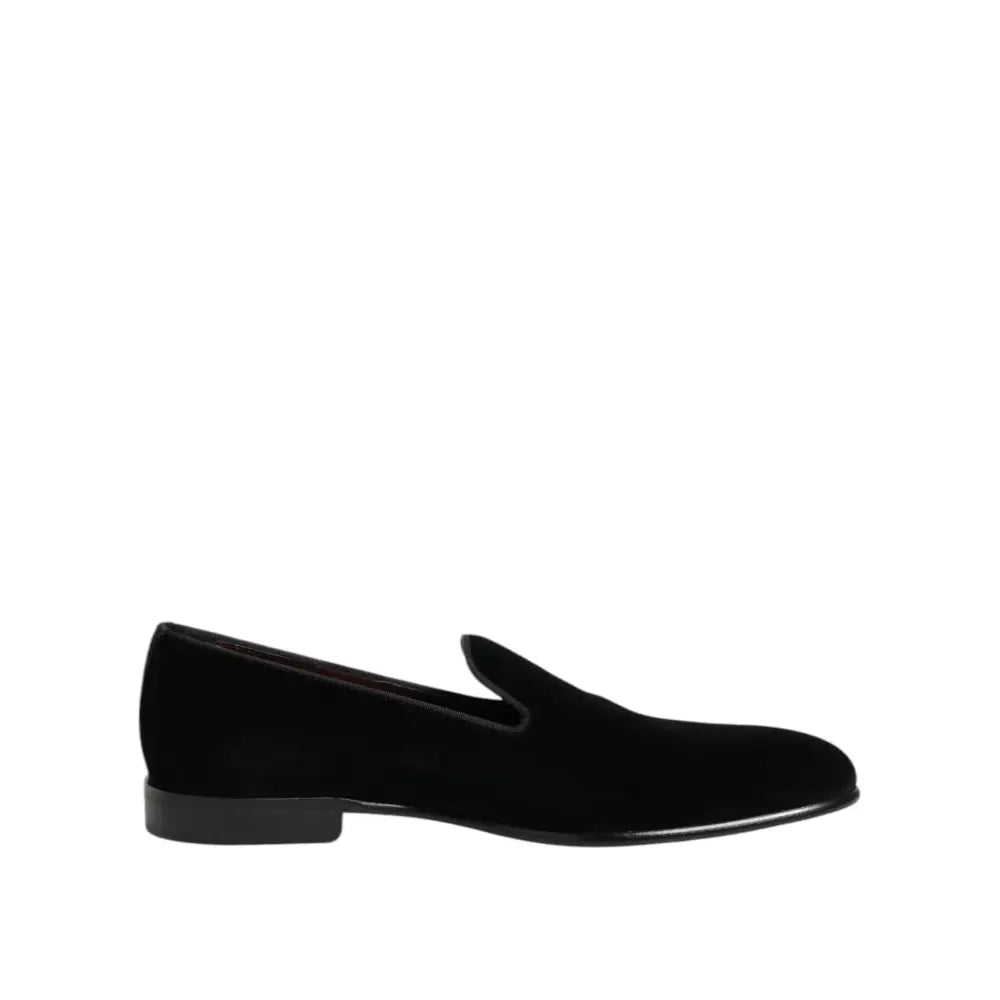 Dolce & Gabbana Black Velvet Slip On Loafers Men Formal Shoes
