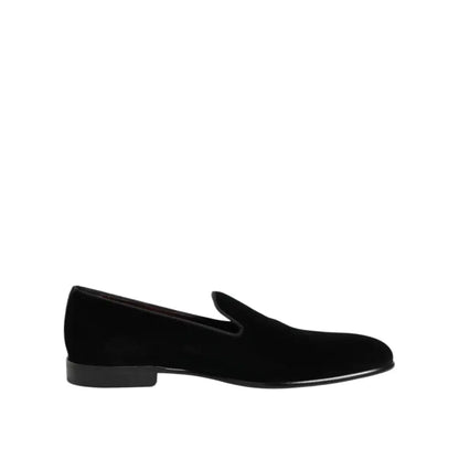 Dolce & Gabbana Black Velvet Slip On Loafers Men Formal Shoes