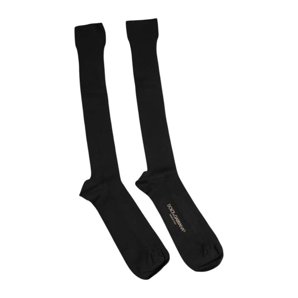 Dolce & Gabbana Black Viscose Logo Over The Calf Socks