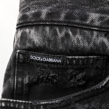 Dolce & Gabbana Black Washed Ripped Loose Cotton Denim Jeans