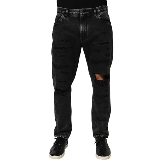 Dolce & Gabbana Black Washed Ripped Loose Cotton Denim Jeans