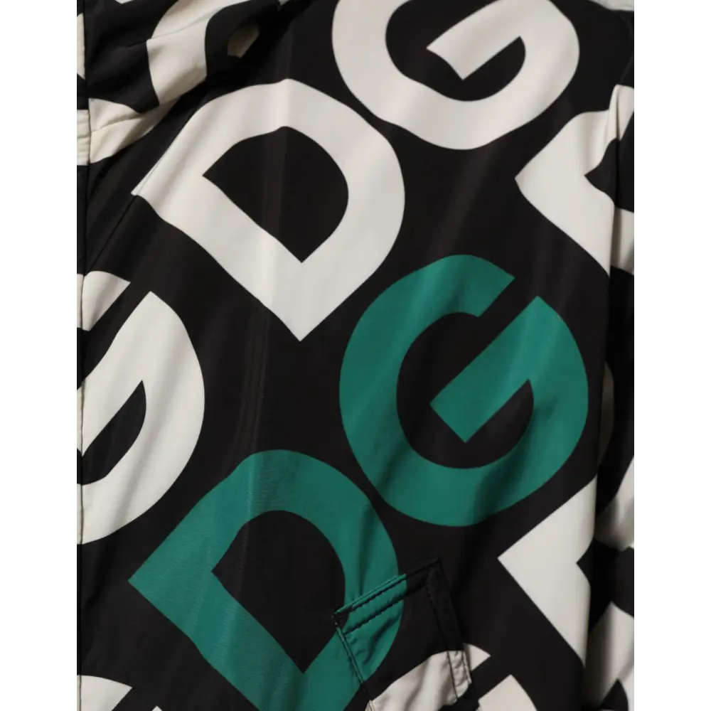 Dolce & Gabbana sort jakke med hvidt logo print i sort med teal mønster