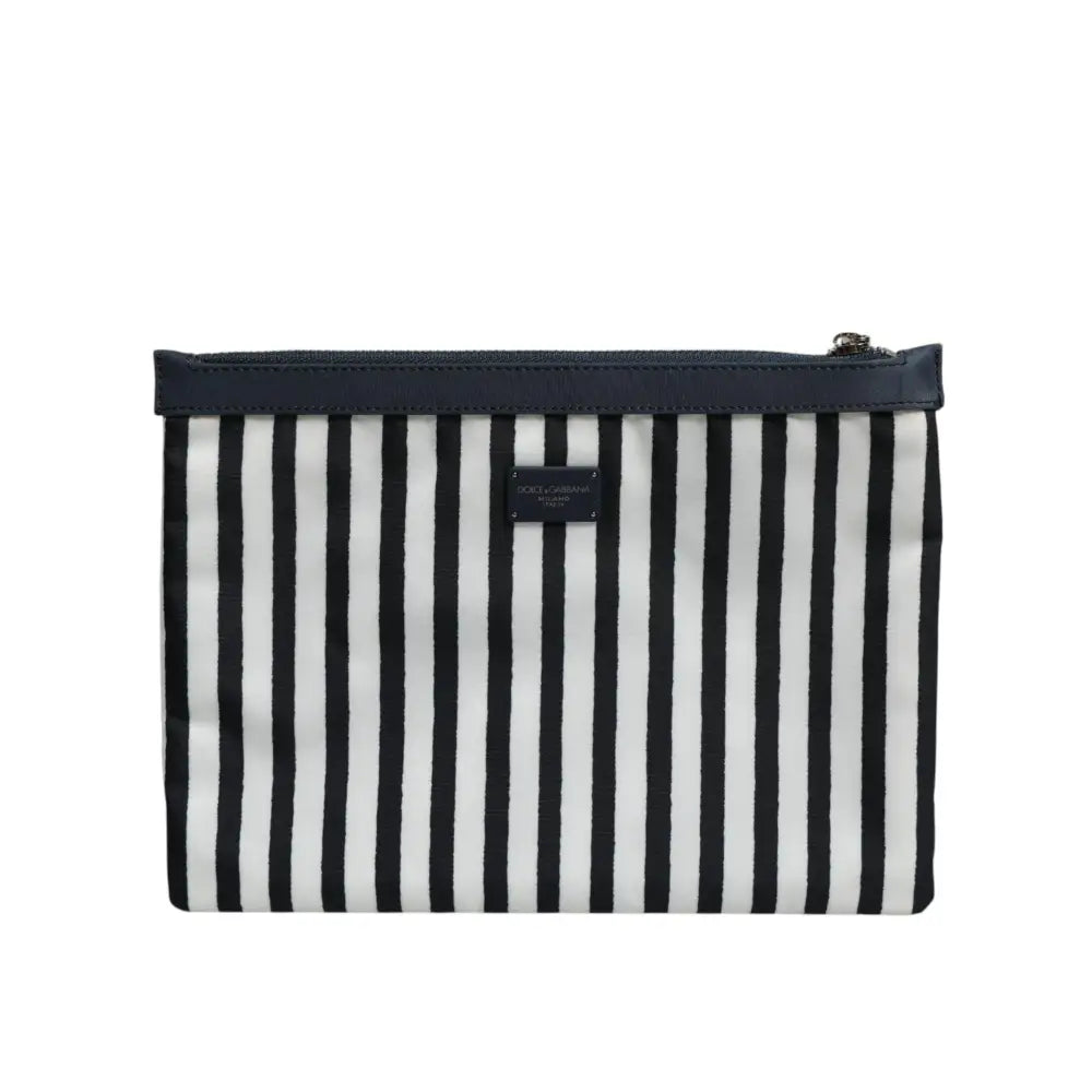 Dolce & Gabbana Black White Striped Logo Plaque Clutch Borse Pouch Bag