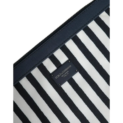 Dolce & Gabbana Black White Striped Logo Plaque Clutch Borse Pouch Bag