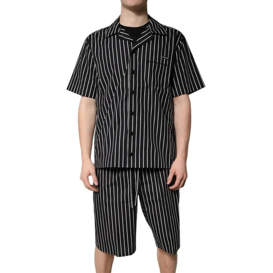 Dolce & Gabbana Black White Stripes Cotton Men Pajama Set Sleepwear