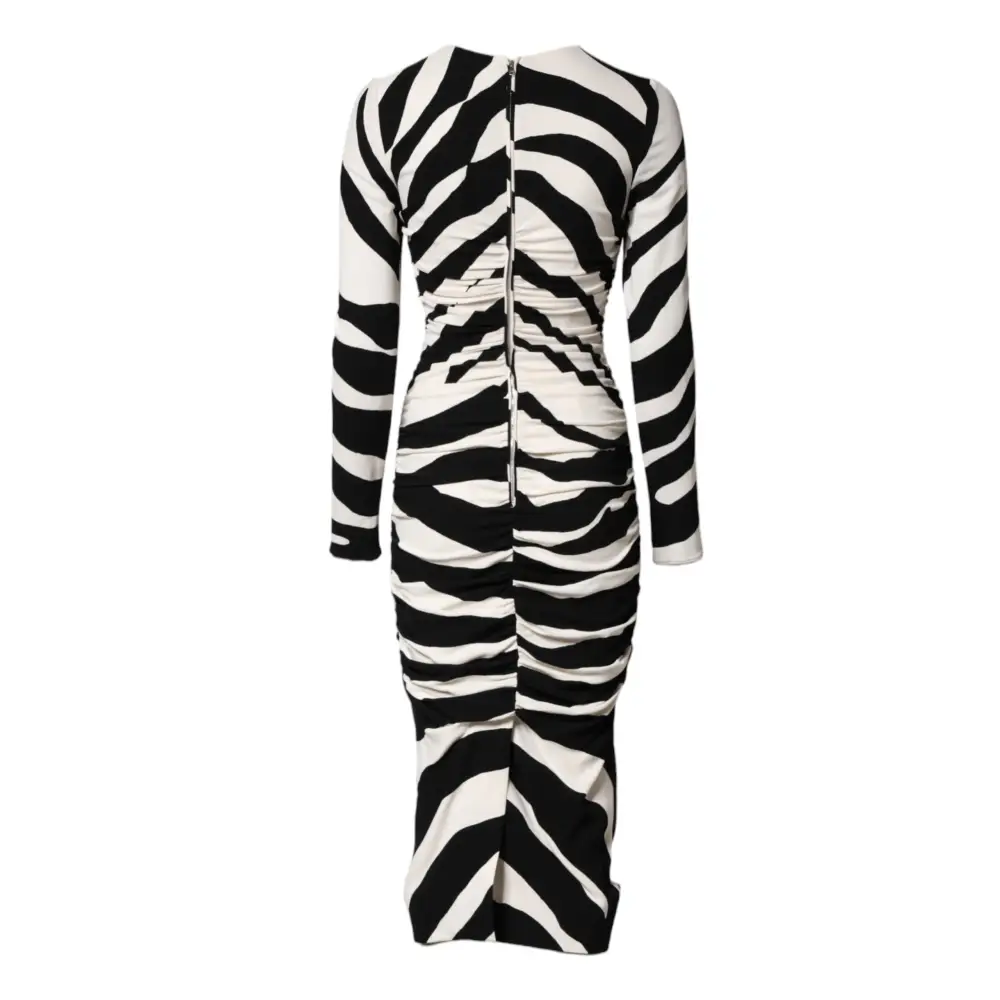 Dolce & Gabbana Black White Zebra Viscose Sheath Midi Dress