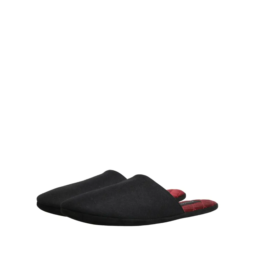 Dolce & Gabbana Black Wool Cashmere Red Quilted Slippers Shoes - Flip-flops