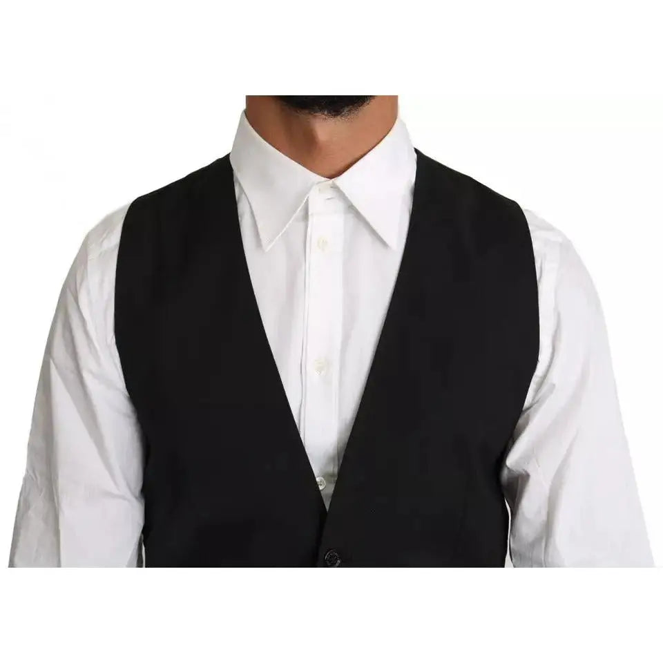 Dolce & Gabbana Black Wool Logo Waistcoat Vest