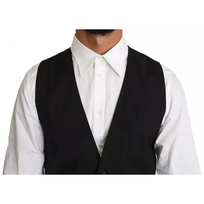 Dolce & Gabbana Black Wool Logo Waistcoat Vest