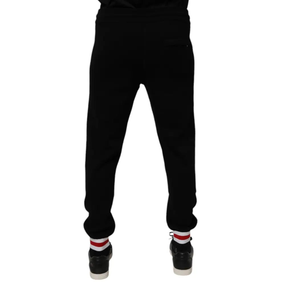 Dolce & Gabbana gabbana black wool mid waist jogger pants with ribbed cuffs and side pocket