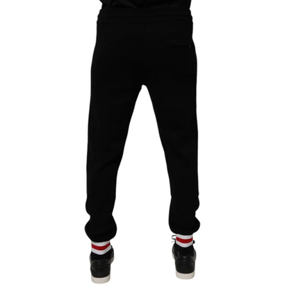 Dolce & Gabbana gabbana black wool mid waist jogger pants with ribbed cuffs and side pocket