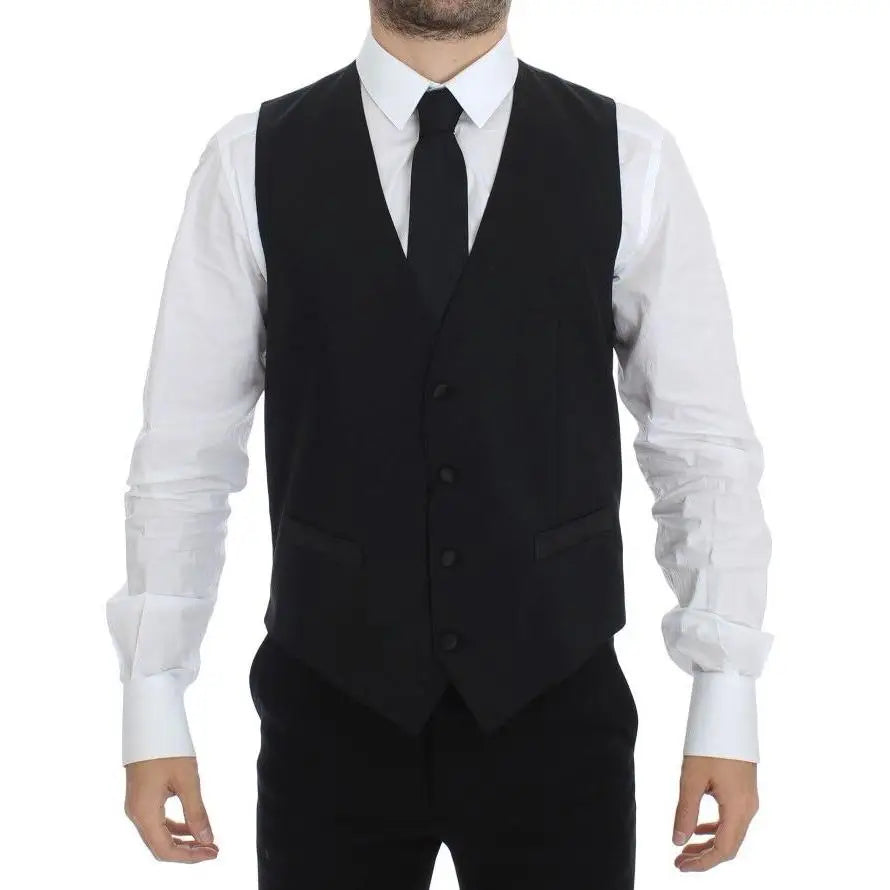 Dolce & Gabbana Black Wool Silk Stretch Dress Vest Blazer
