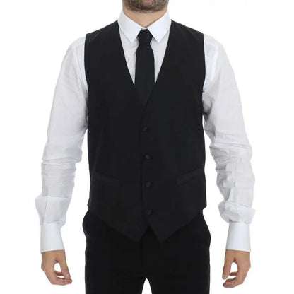 Dolce & Gabbana Black Wool Silk Stretch Dress Vest Blazer