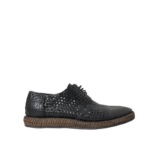 Dolce & Gabbana Black Woven Goat Leather Lace Up Derby Shoes