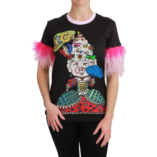 Dolce & Gabbana Black YEAR OF THE PIG Top Cotton T-shirt