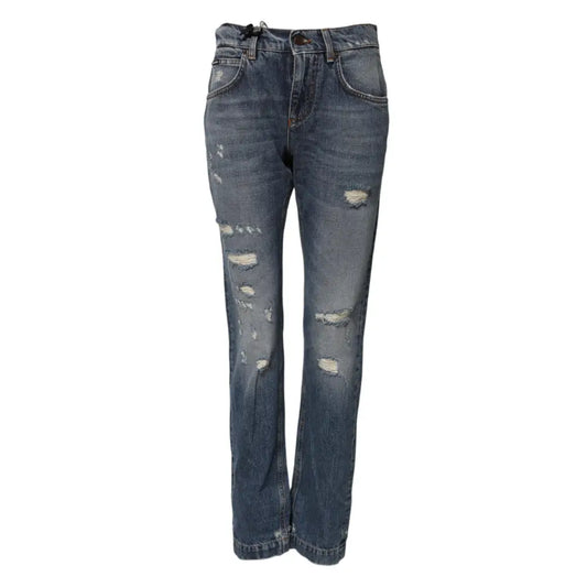 Dolce & Gabbana Blue Cotton Boyfriend Tattered Denim Jeans