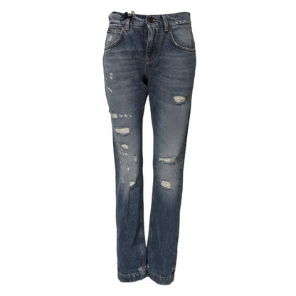 Dolce & Gabbana Blue Cotton Boyfriend Tattered Denim Jeans