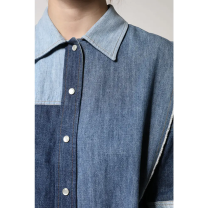 Dolce & Gabbana Blue Cotton Button Up Collared Long Sleeve Top - Skjorte