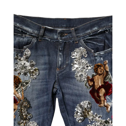 Dolce & Gabbana blue cotton rhinestone embellish denim jeans with cherubs