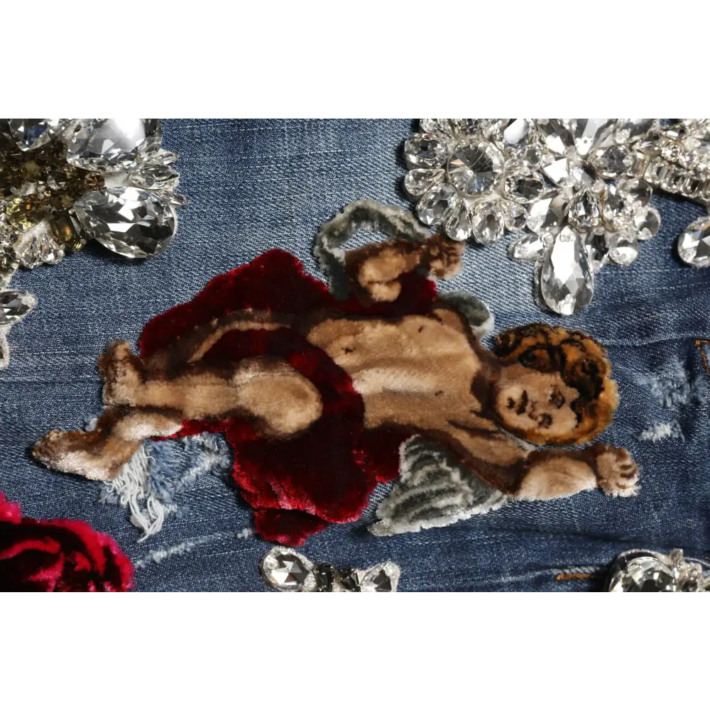 Plush cherub appliqué med Dolce & Gabbana blue cotton rhinestone embellish denim jeans