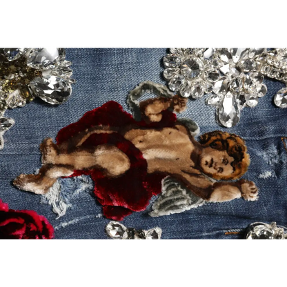 Plush cherub appliqué med Dolce & Gabbana blue cotton rhinestone embellish denim jeans
