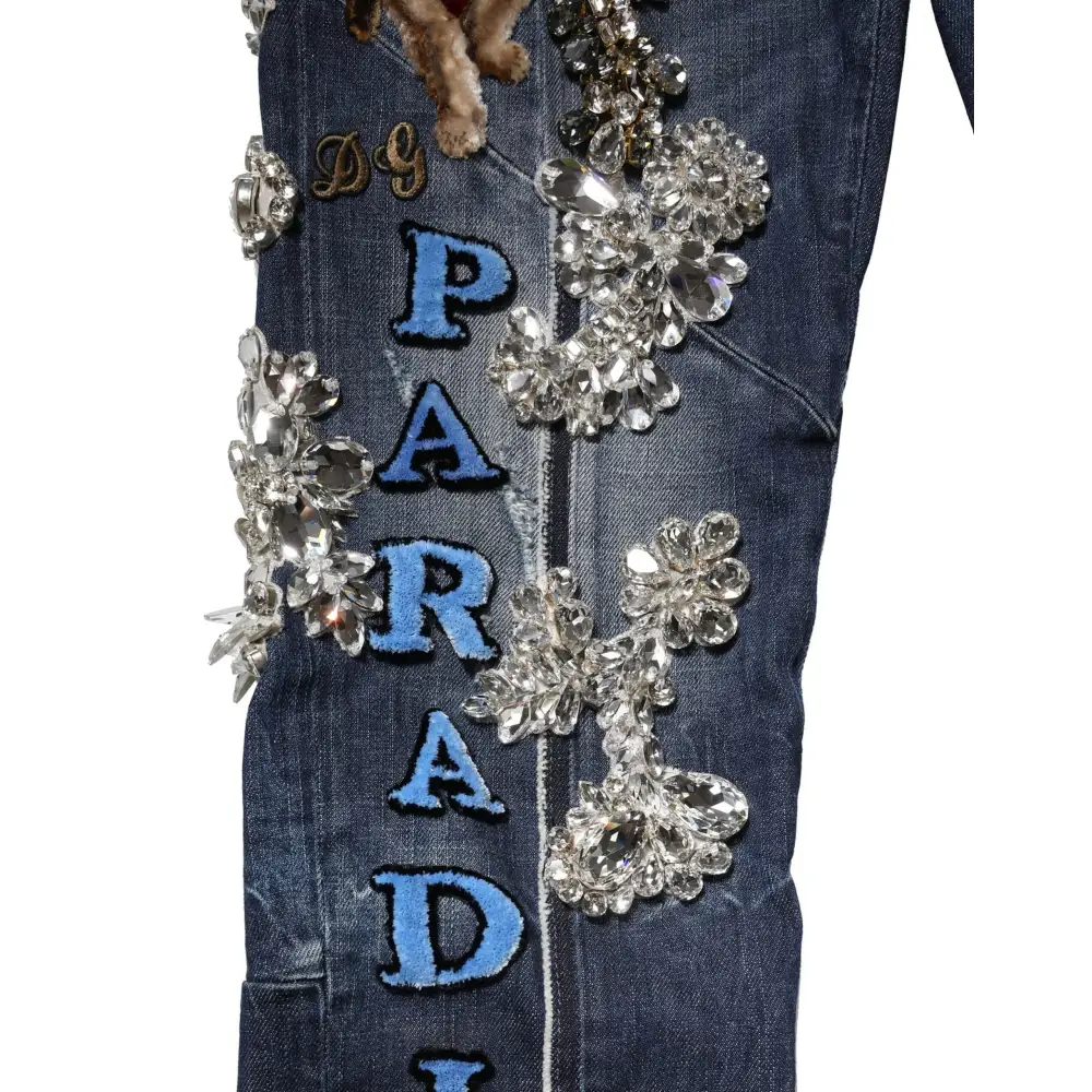 Dolce & Gabbana blue cotton rhinestone embellish denim jeans with parad embroidery
