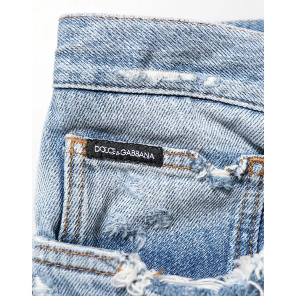 Dolce & Gabbana Blue Distressed Ripped Denim Pants Jeans
